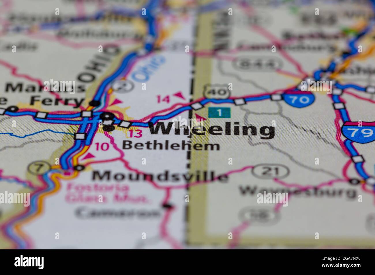 Wheeling Virginia shown on a road map or Geography map Stock Photo