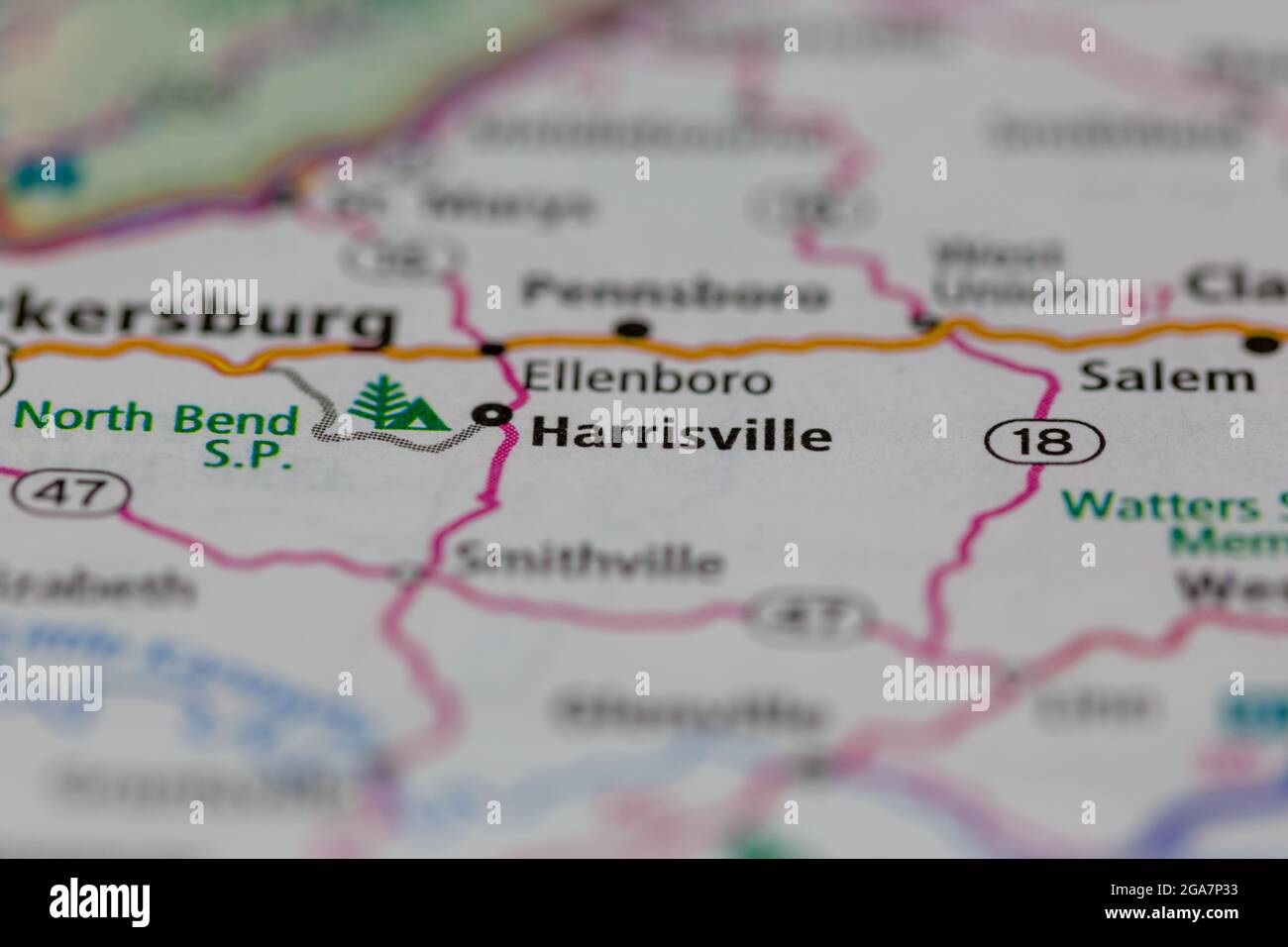 Harrisville Virginia shown on a road map or Geography map Stock Photo