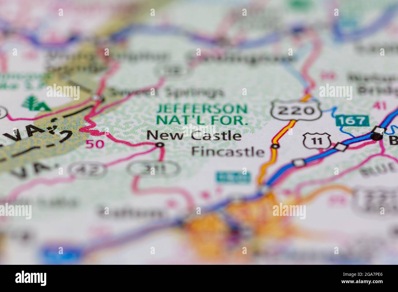 New Castle Virginia shown on a road map or Geography map Stock Photo