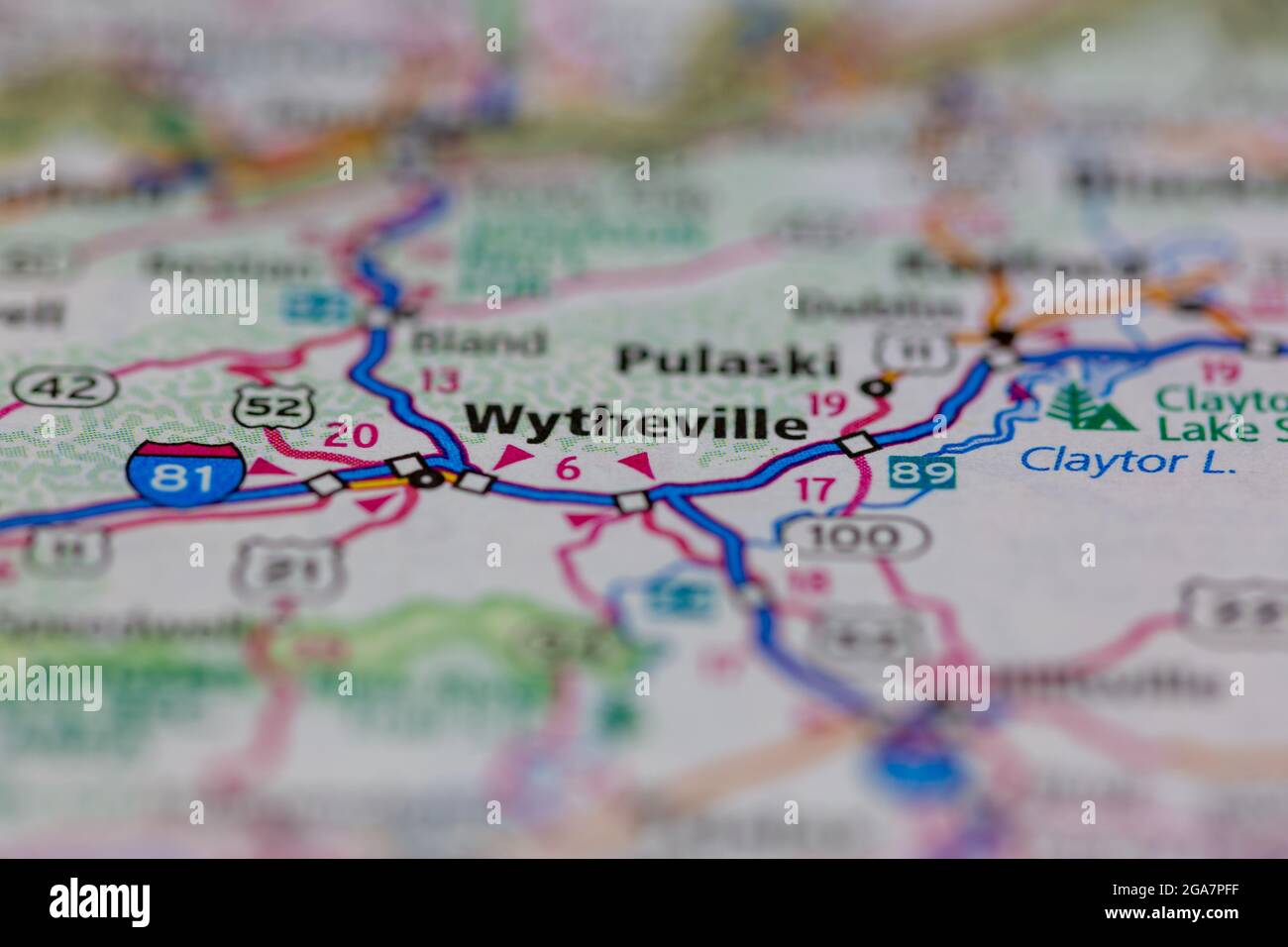 Wytheville Virginia shown on a road map or Geography map Stock Photo