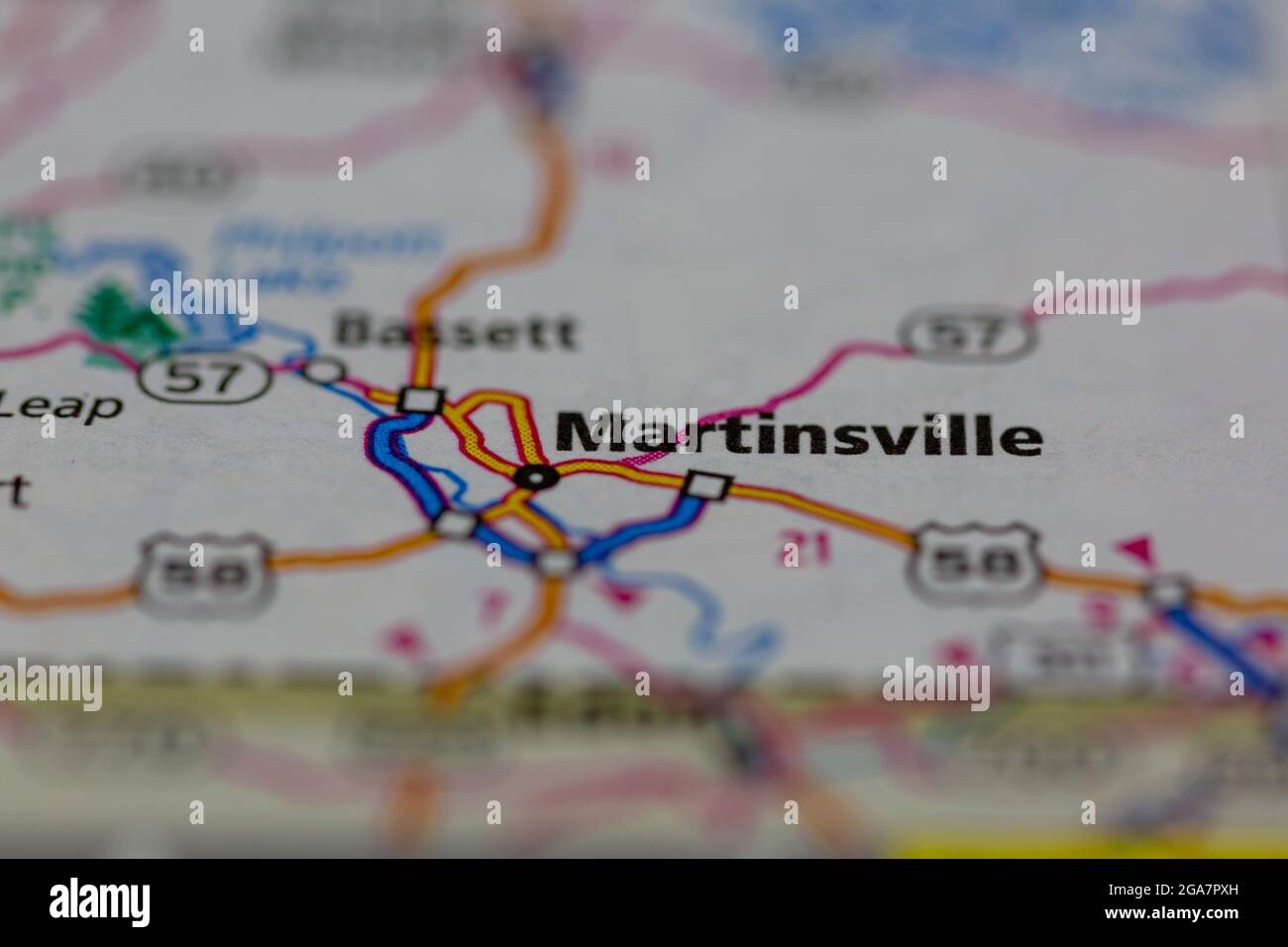 Martinsville Virginia shown on a road map or Geography map Stock Photo