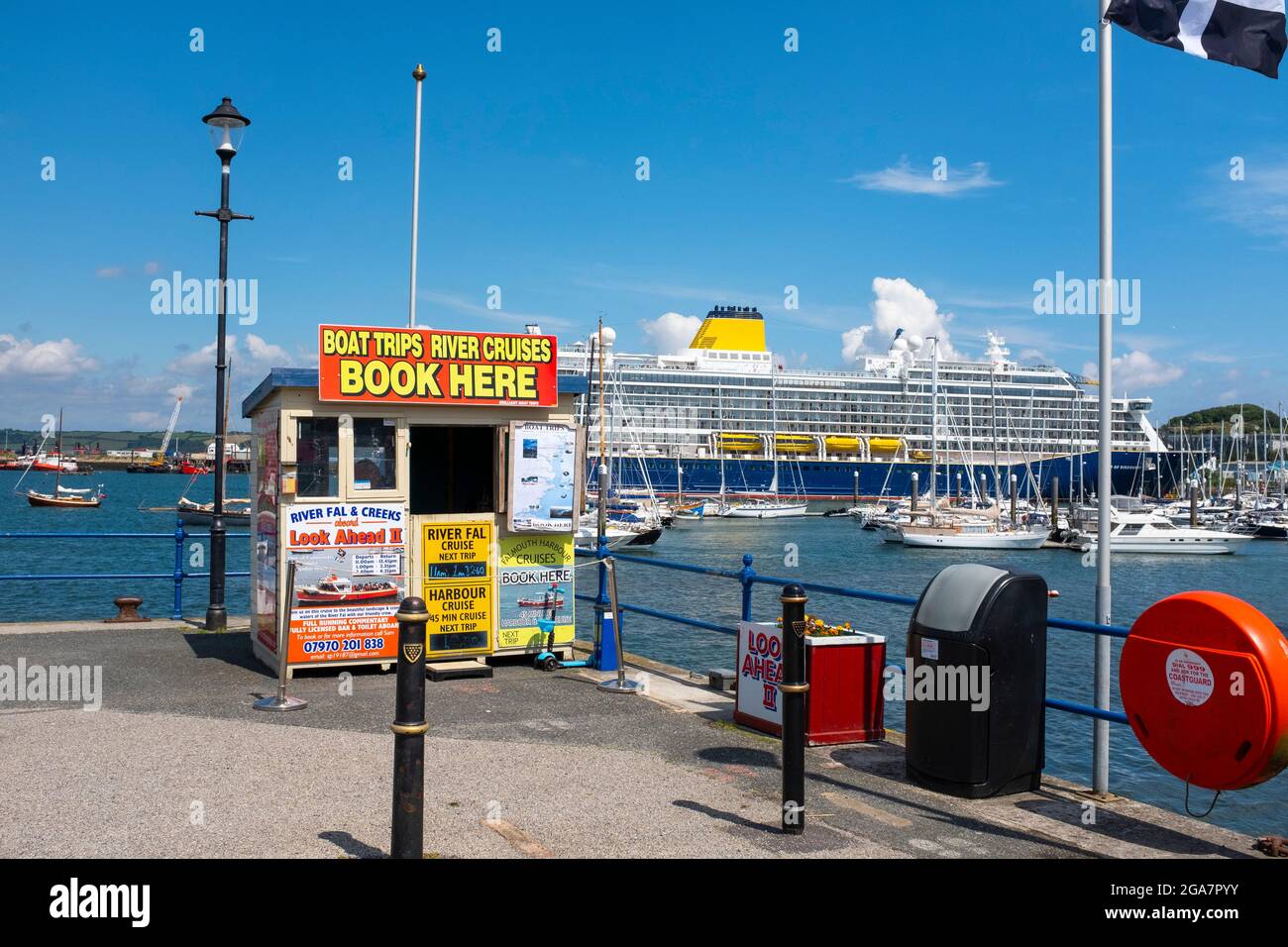 The Saga cruise ship 'Spirit of Discovery' moored at Falmouth harbour, Cornwall, England. Stock Photo