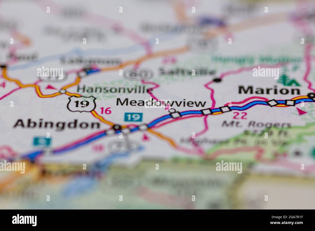 Meadowview Virginia shown on a road map or Geography map Stock Photo