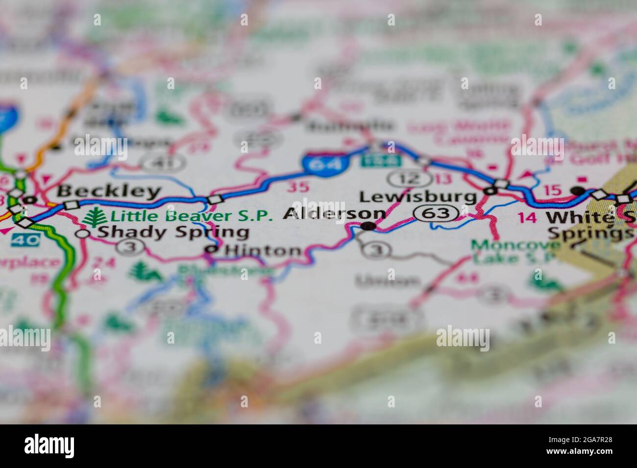 Alderson Virginia shown on a road map or Geography map Stock Photo