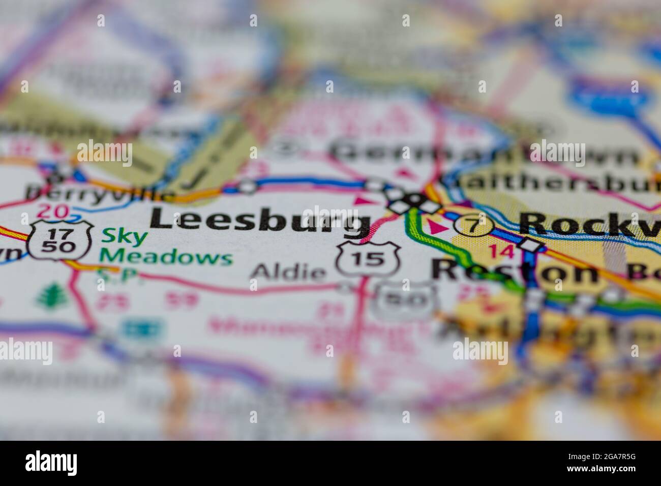 Leesburg Virginia shown on a road map or Geography map Stock Photo