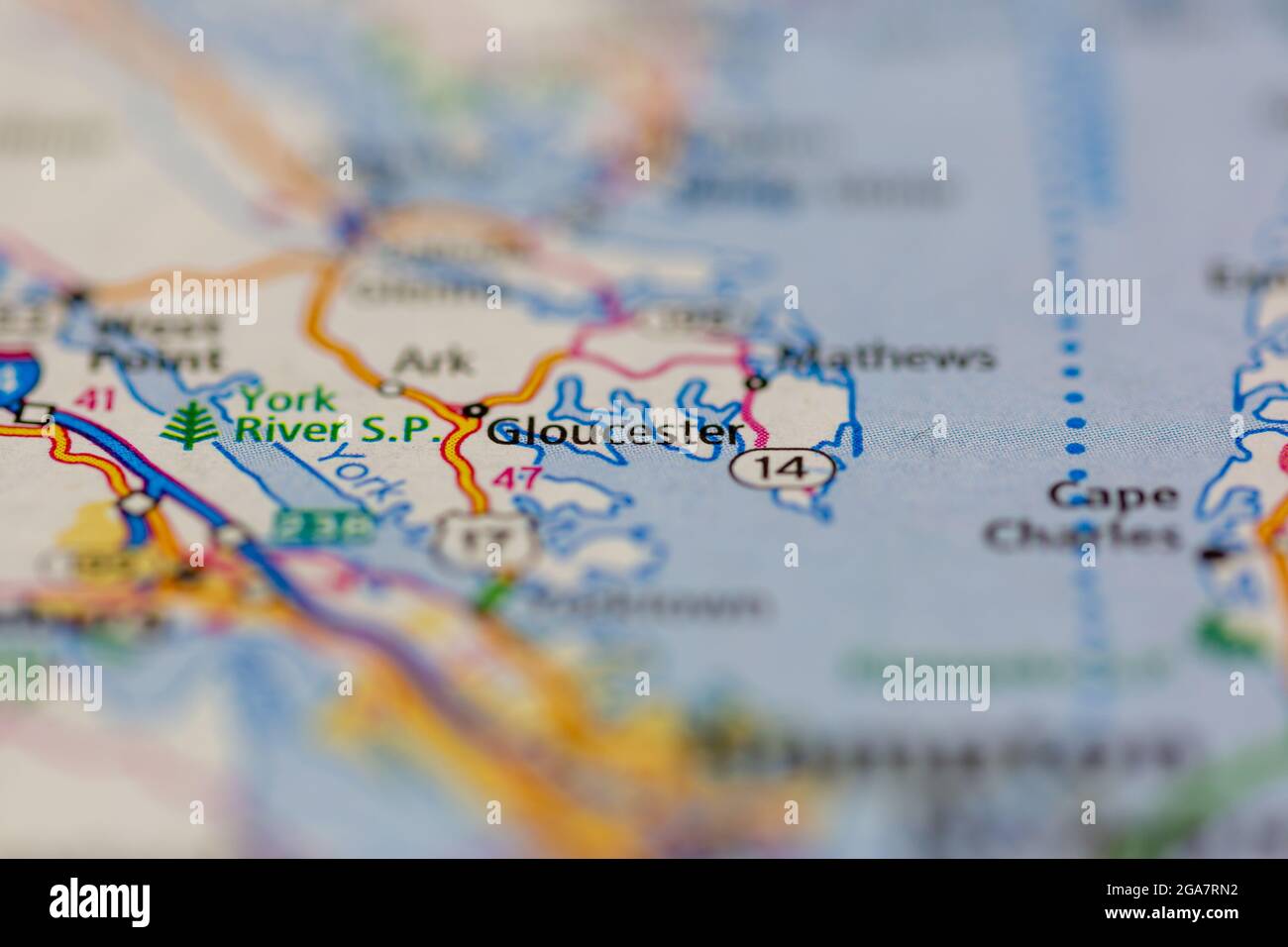 Gloucester Virginia shown on a road map or Geography map Stock Photo