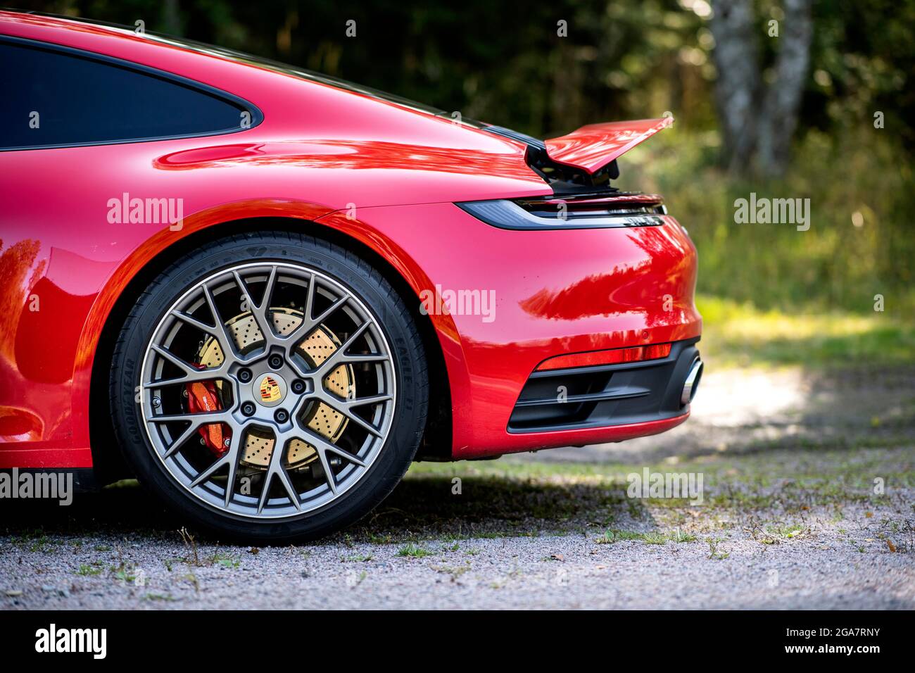 A red Porsche 911 Carrera 4S 2019/2020 A red car Photo: Pontus Lundahl / TT  / code 10050 Stock Photo - Alamy