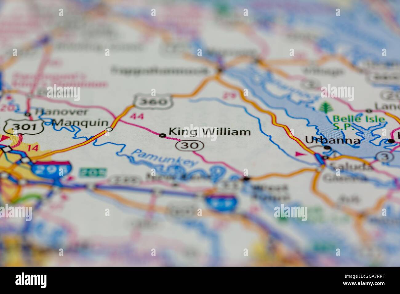 King William Virginia shown on a road map or Geography map Stock Photo