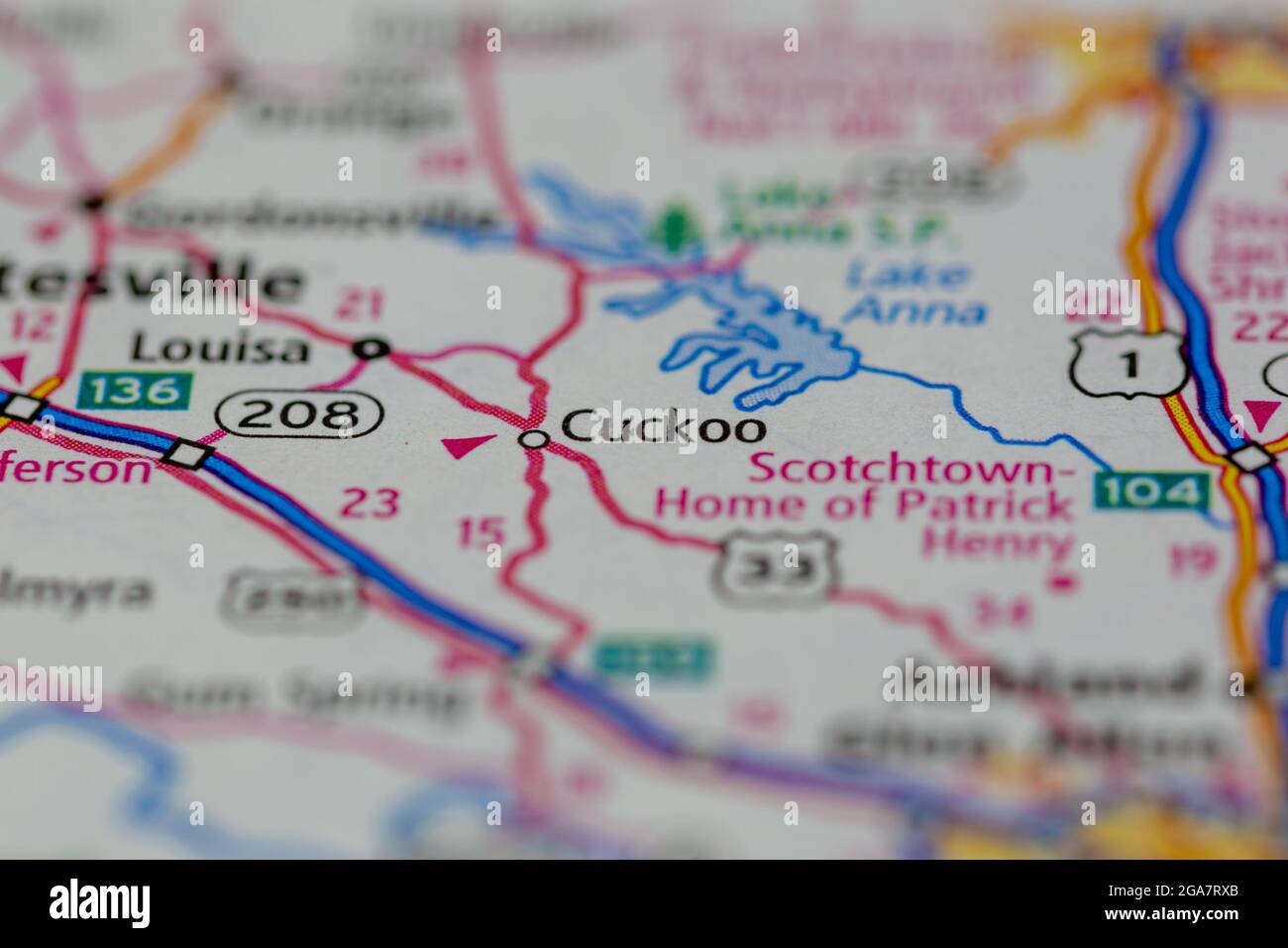Cuckoo Virginia shown on a road map or Geography map Stock Photo Alamy
