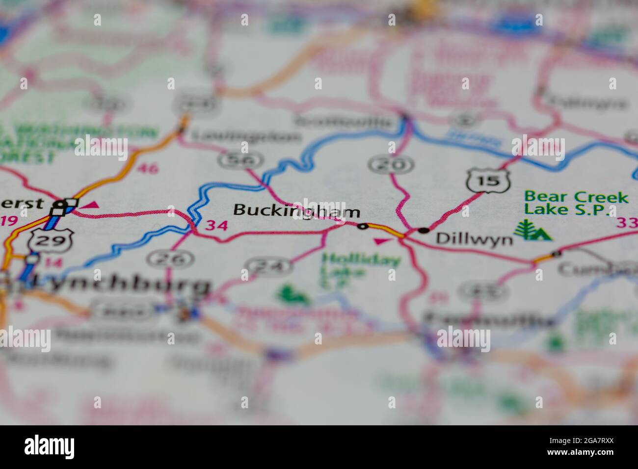 Buckingham Virginia shown on a road map or Geography map Stock Photo Alamy