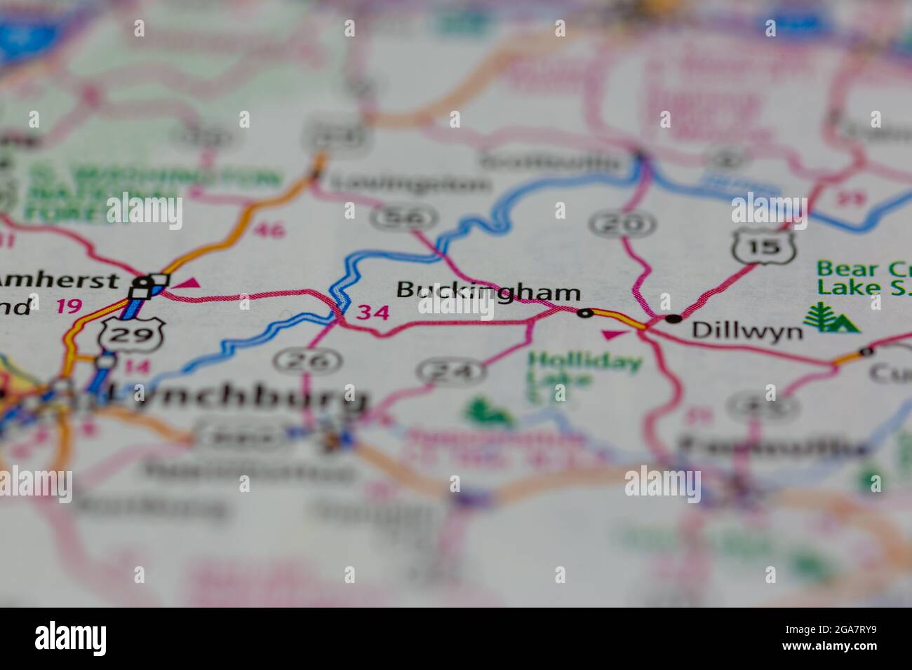 Buckingham Virginia shown on a road map or Geography map Stock Photo Alamy