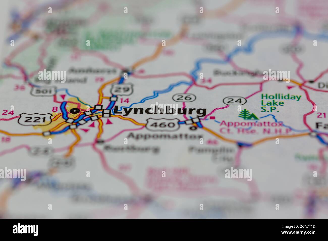 Lynchburg Virginia shown on a road map or Geography map Stock Photo Alamy