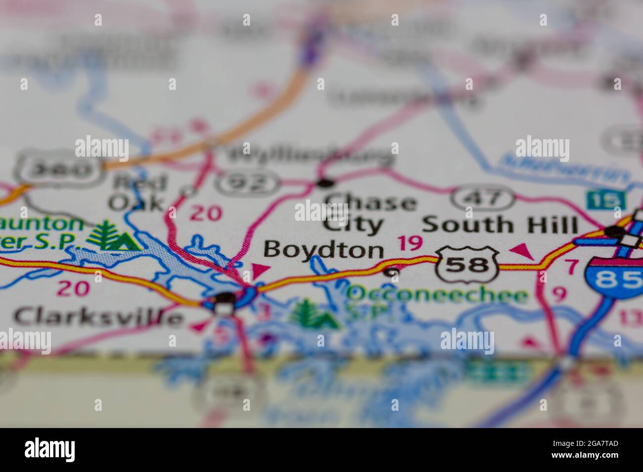 Boydton Virginia shown on a road map or Geography map Stock Photo