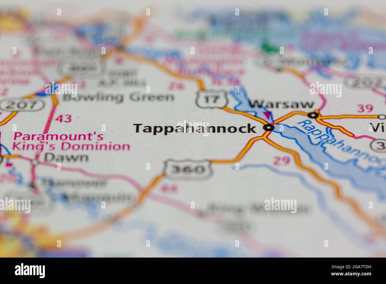 Tappahannock Virginia shown on a road map or Geography map Stock Photo