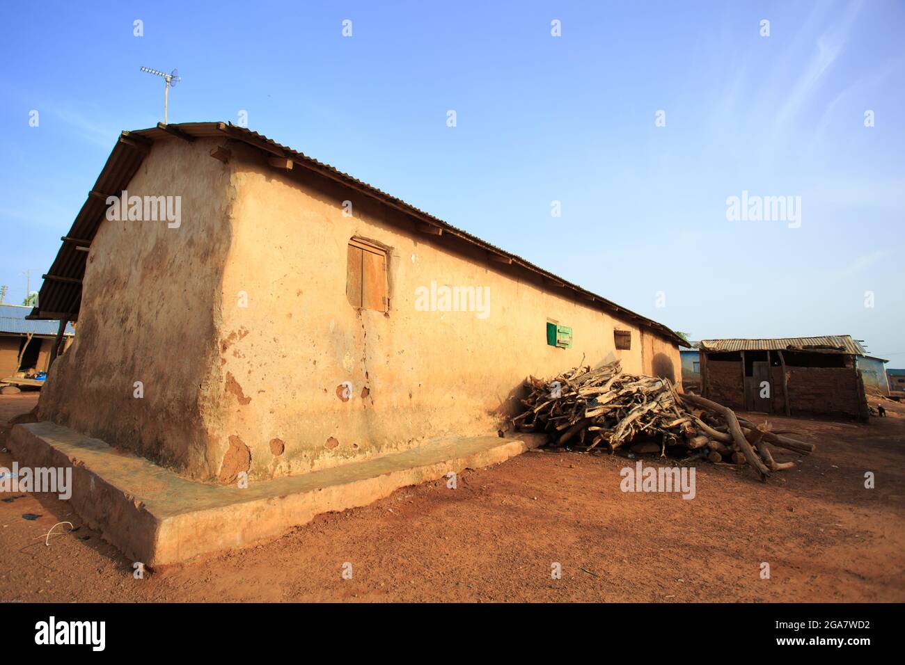 Clay house in african style, taken in Ghana, West Africa Stock Photo