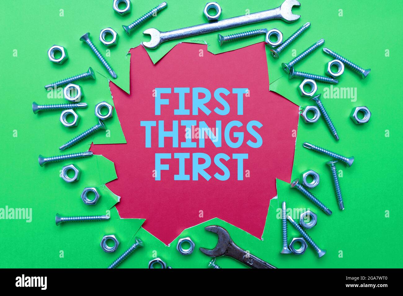 Text showing inspiration First Things First. Concept meaning Business, technology, set
