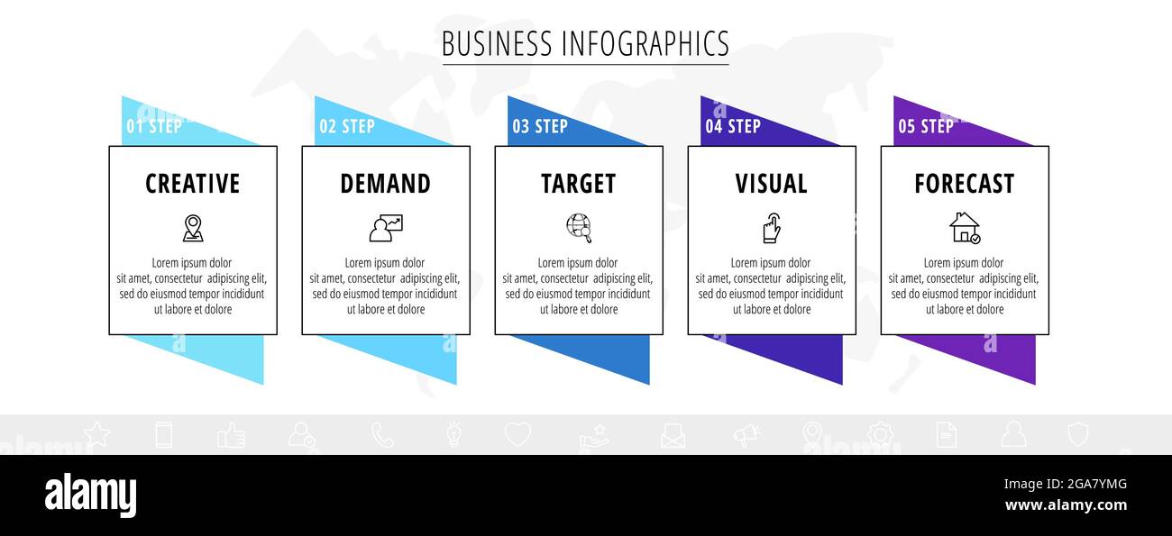 Line minimal infographics timeline with 5 steps rectangle elements ...
