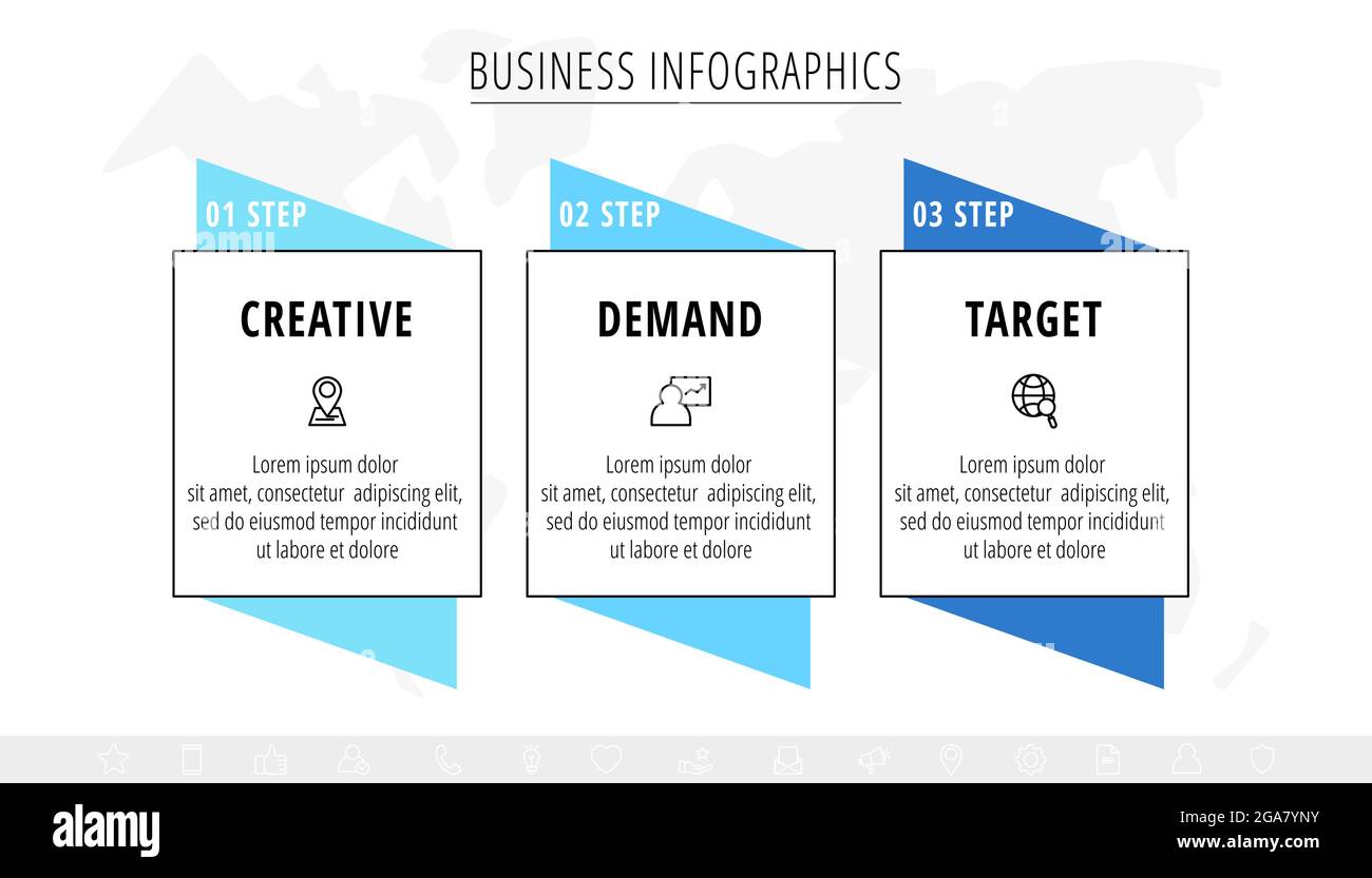 Line minimal infographics timeline with three steps rectangle elements ...