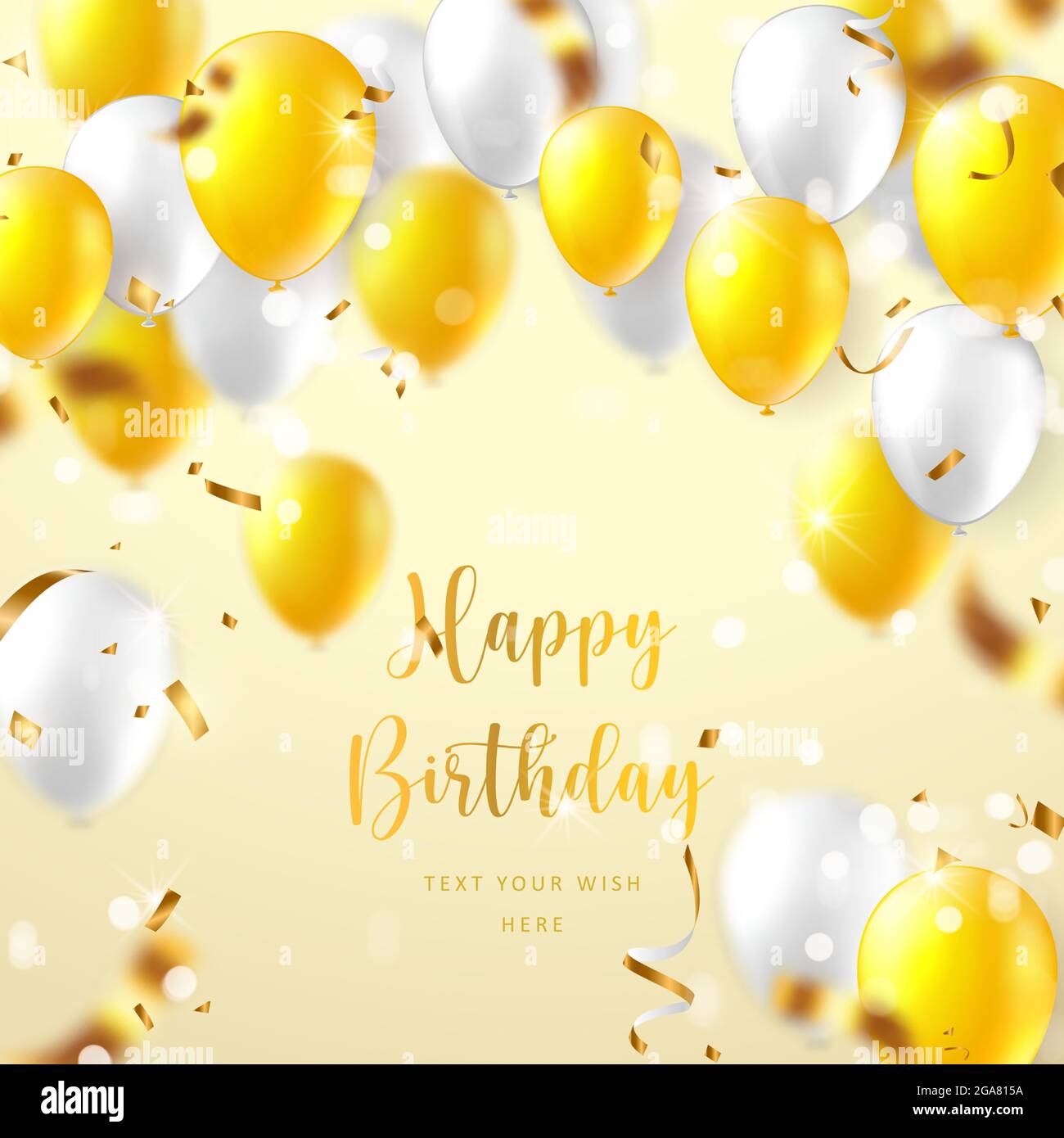 Elegant yellow white ballon and party popper ribbon Happy Birthday  celebration card banner template background Stock Vector Image & Art - Alamy