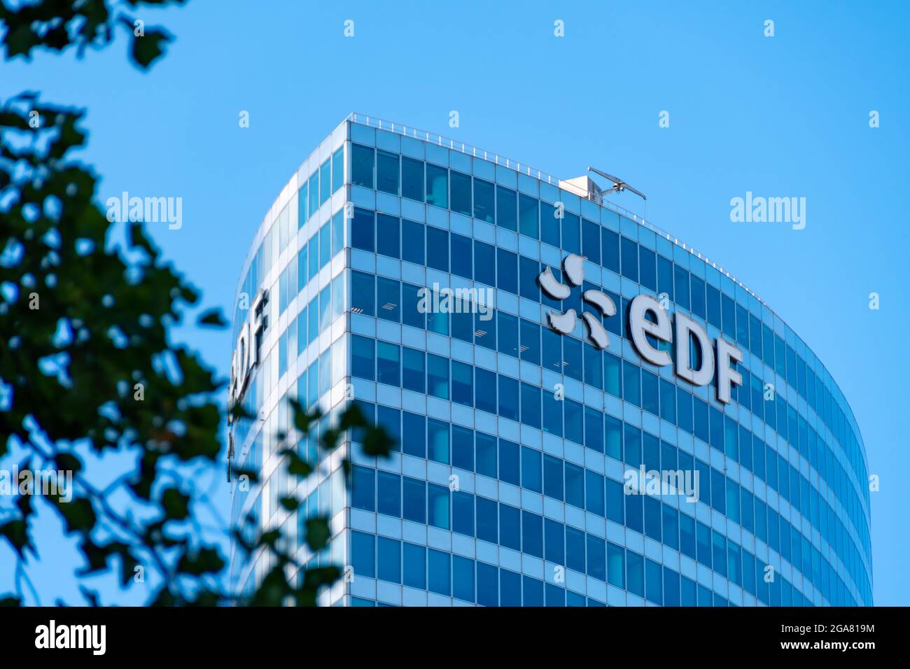 Exterior view of the EDF headquarters in Paris-La Defense. EDF (Electricité de France) is the historical supplier of French electricity Stock Photo