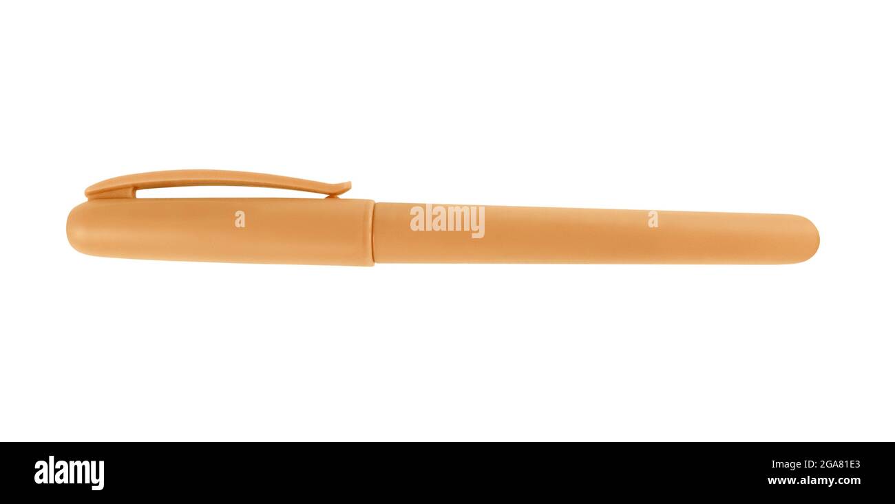 Orange pen with cap isolated on a white background Stock Photo