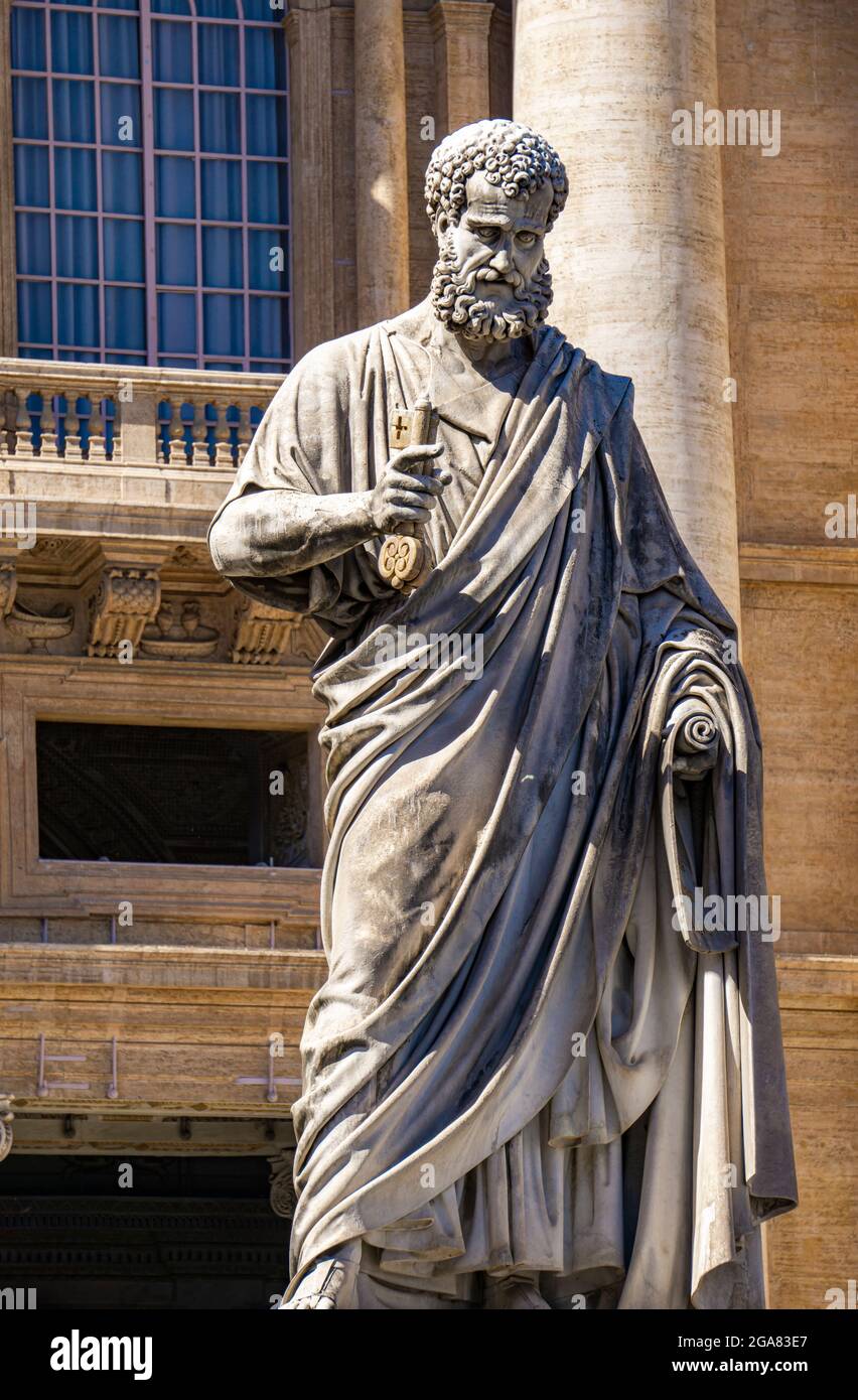 Statue of St. Peter holding the key to heaven at Vatican. Statue as