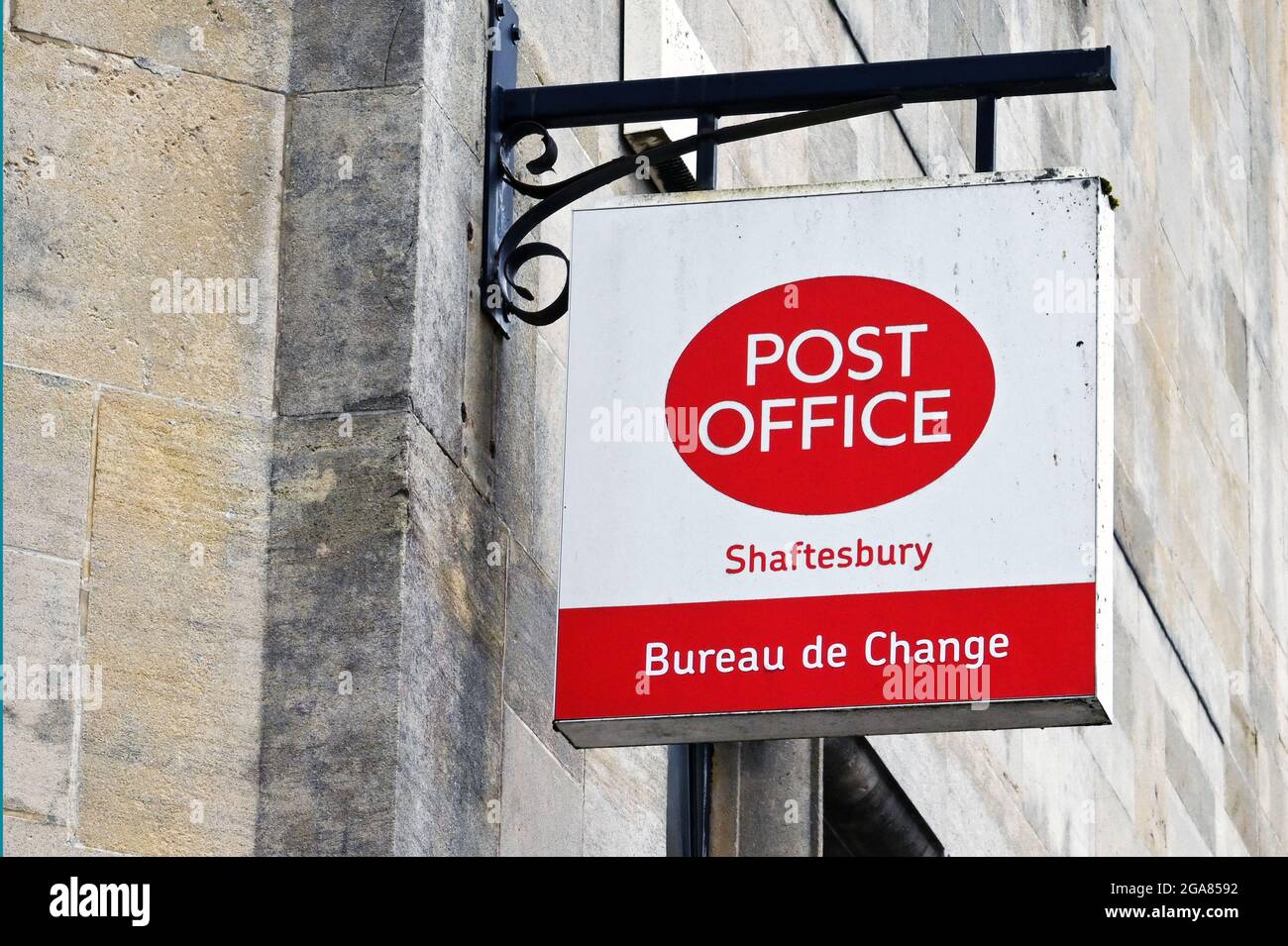 Shaftsbury, England - June 2021: Sign outside a branch of the Post Office Stock Photo