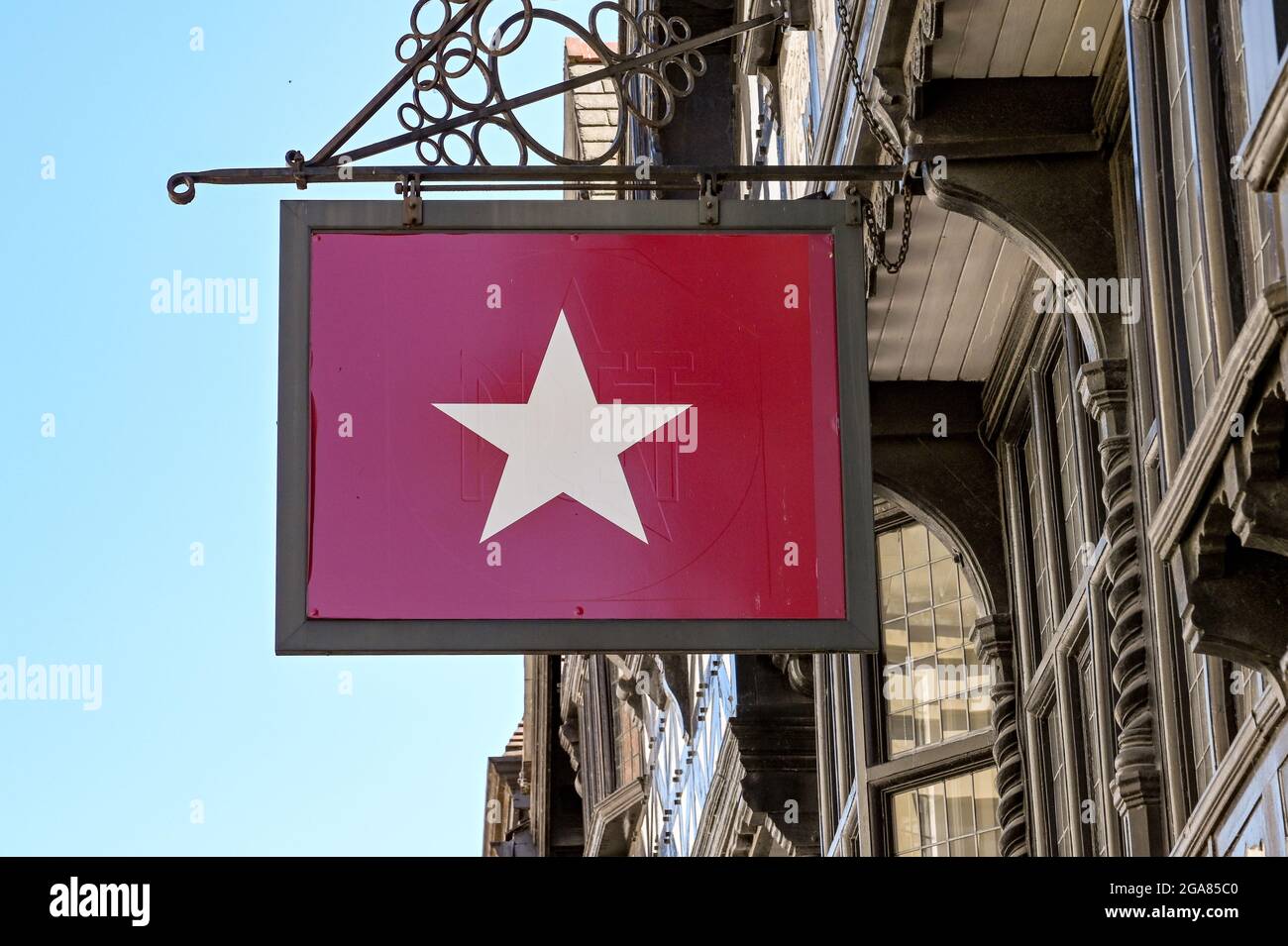Chester, Cheshire, England - July 2021: Sign above the entrance to a branch of Pret a Manager Stock Photo