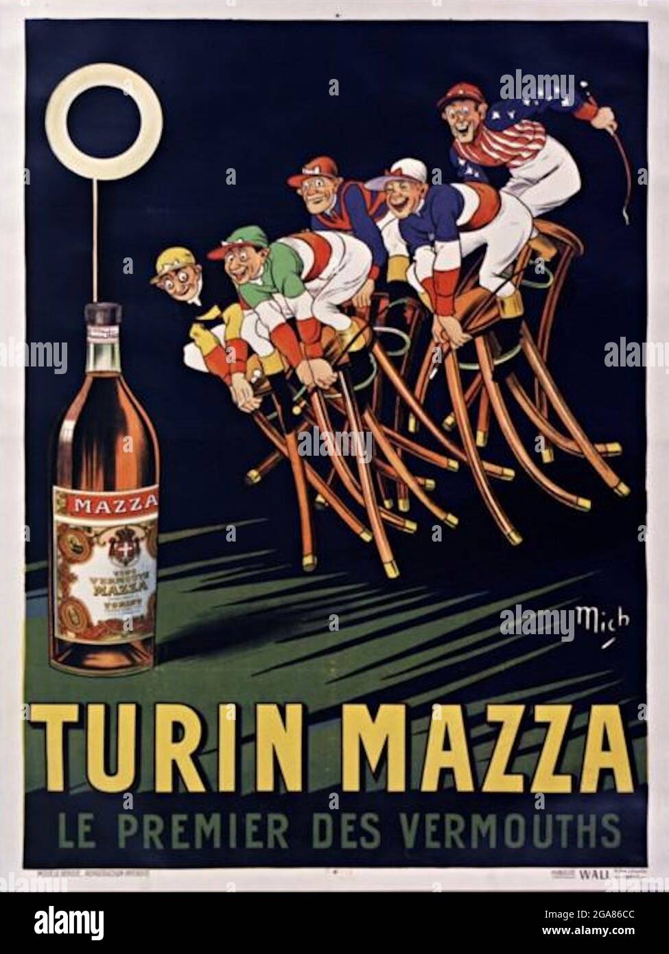 Advertising poster for Turin Mazza Vermouth, by Mich otherwise known as  Jean-Marie-Michel Liébaux. Stock Photo