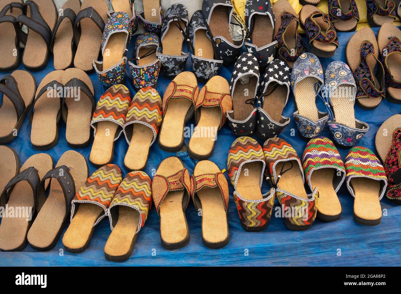 Handmade jute shoes on display, handicrafts show during Handicraft Fair ...