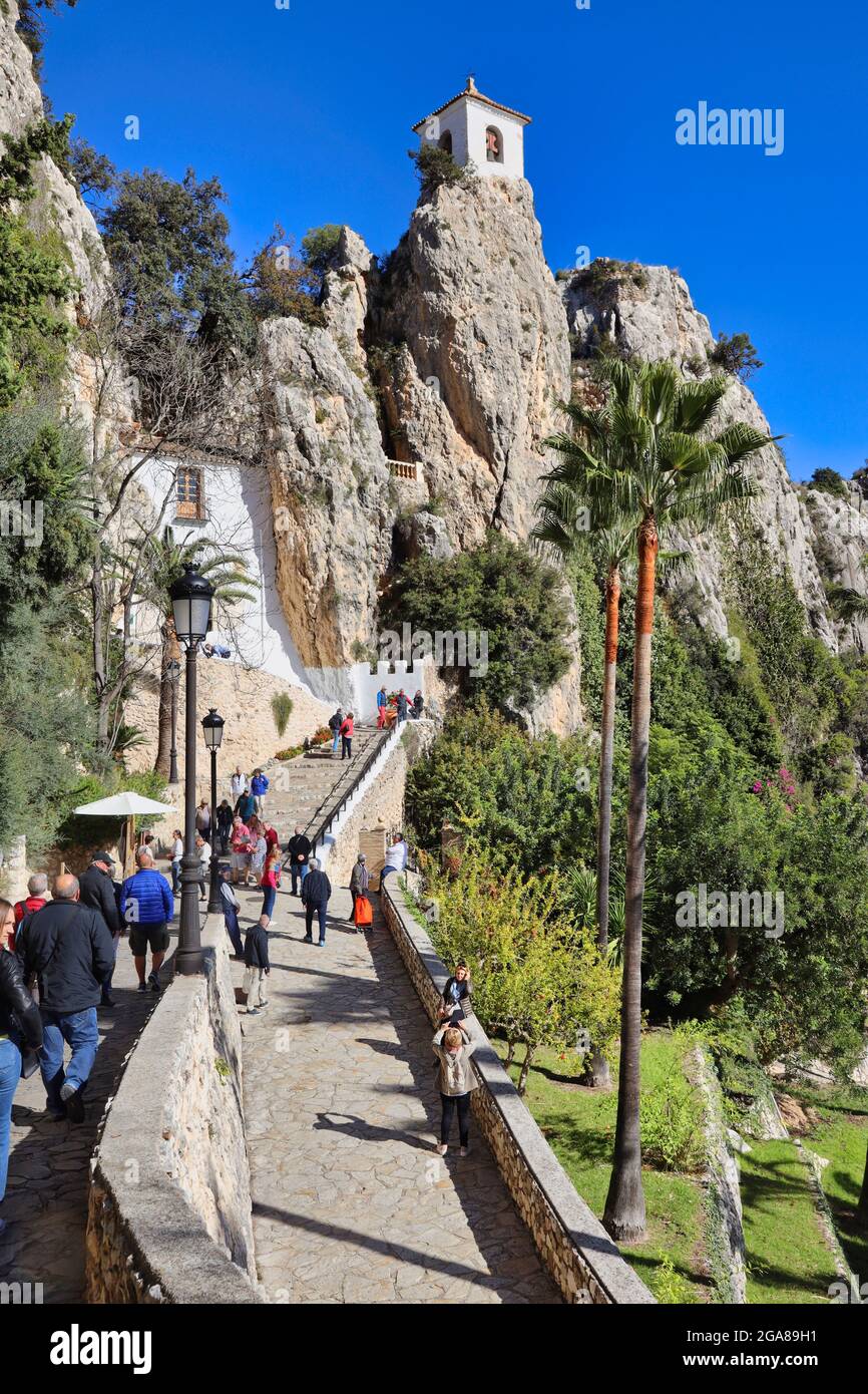 Guadalest village is in the Alicante province in the region of Valencia and Murcia, Spain. This is the walkway up to the entrance in the mountain Stock Photo