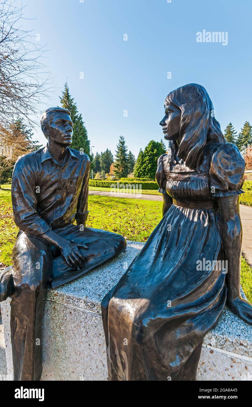 Statues on the grounds of the Mormon Church in Bellevue, Washington. Stock Photo