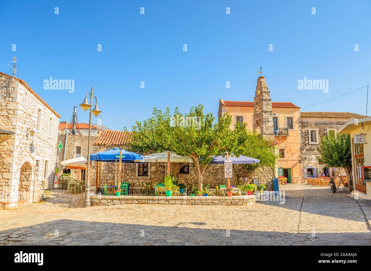 The beautiful town of Areopoli with traditional architectural buildings