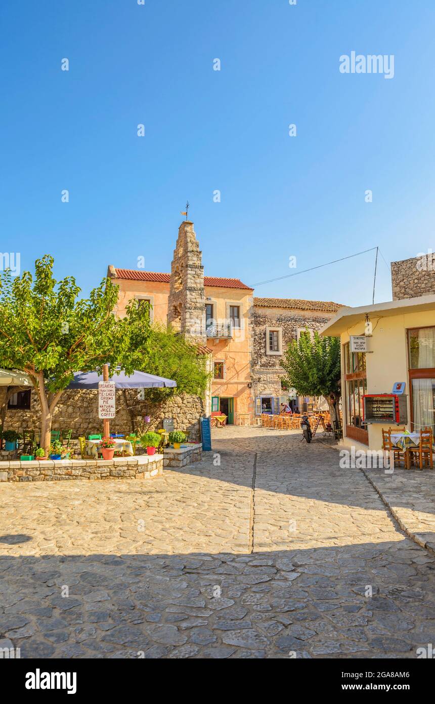 The beautiful town of Areopoli with traditional architectural buildings