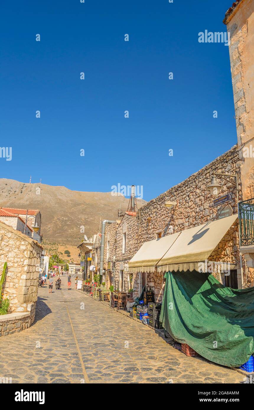 The beautiful town of Areopoli with traditional architectural buildings