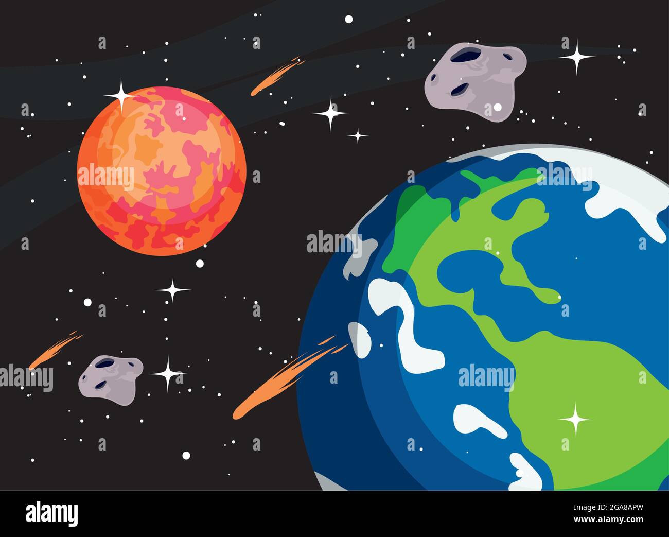 space planets and shooting star