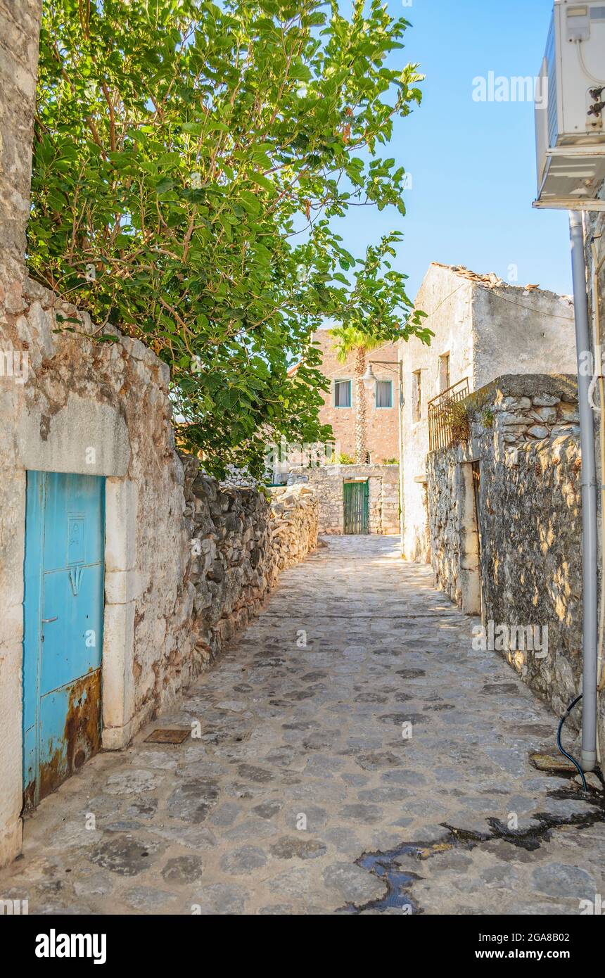 The beautiful town of Areopoli with traditional architectural buildings
