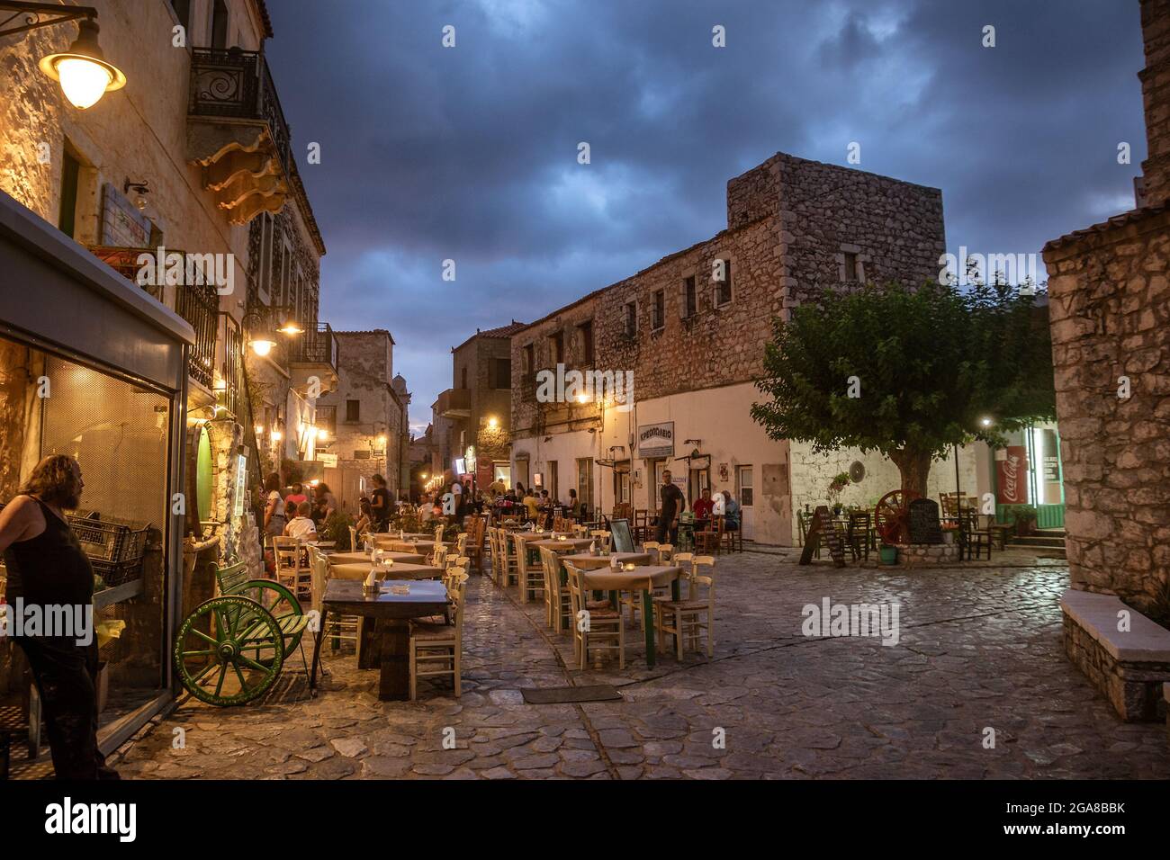 The beautiful town of Areopoli with traditional architectural buildings