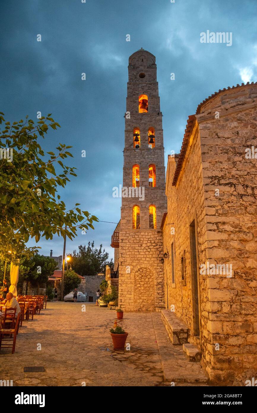 The beautiful town of Areopoli with traditional architectural buildings
