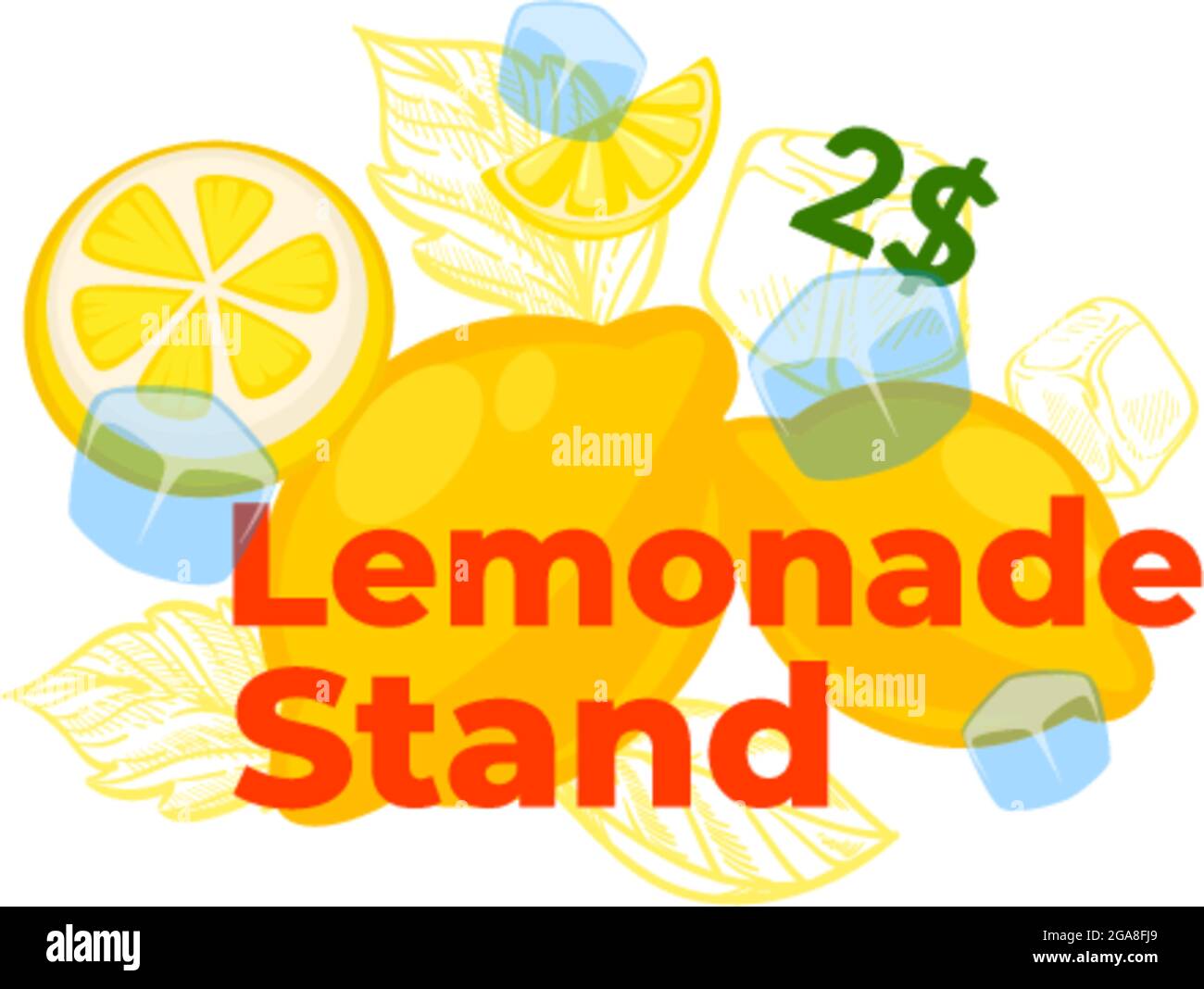 Lemonade stand, selling cool beverage for 2 dollar Stock Vector Image