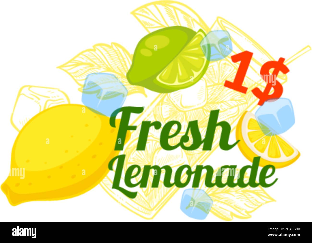 Fresh lemonade selling drink for 1 dollar banner Stock Vector Image