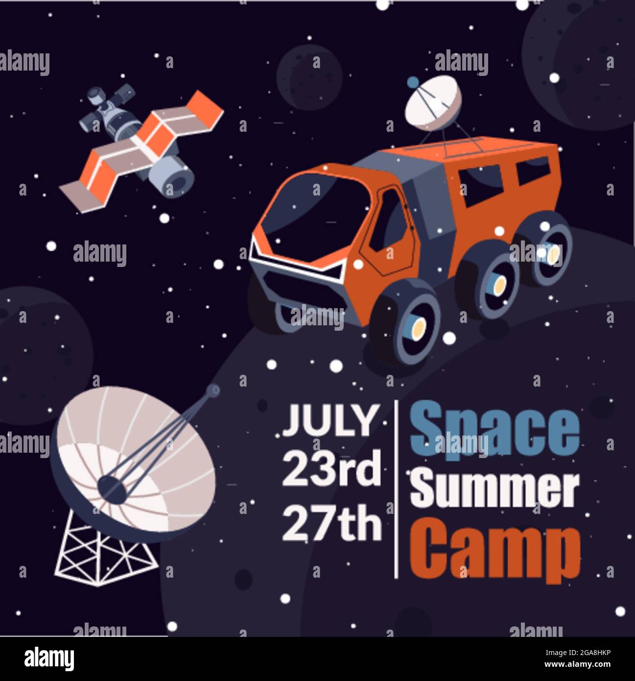 Space summer camp, training astronauts invitation Stock Vector