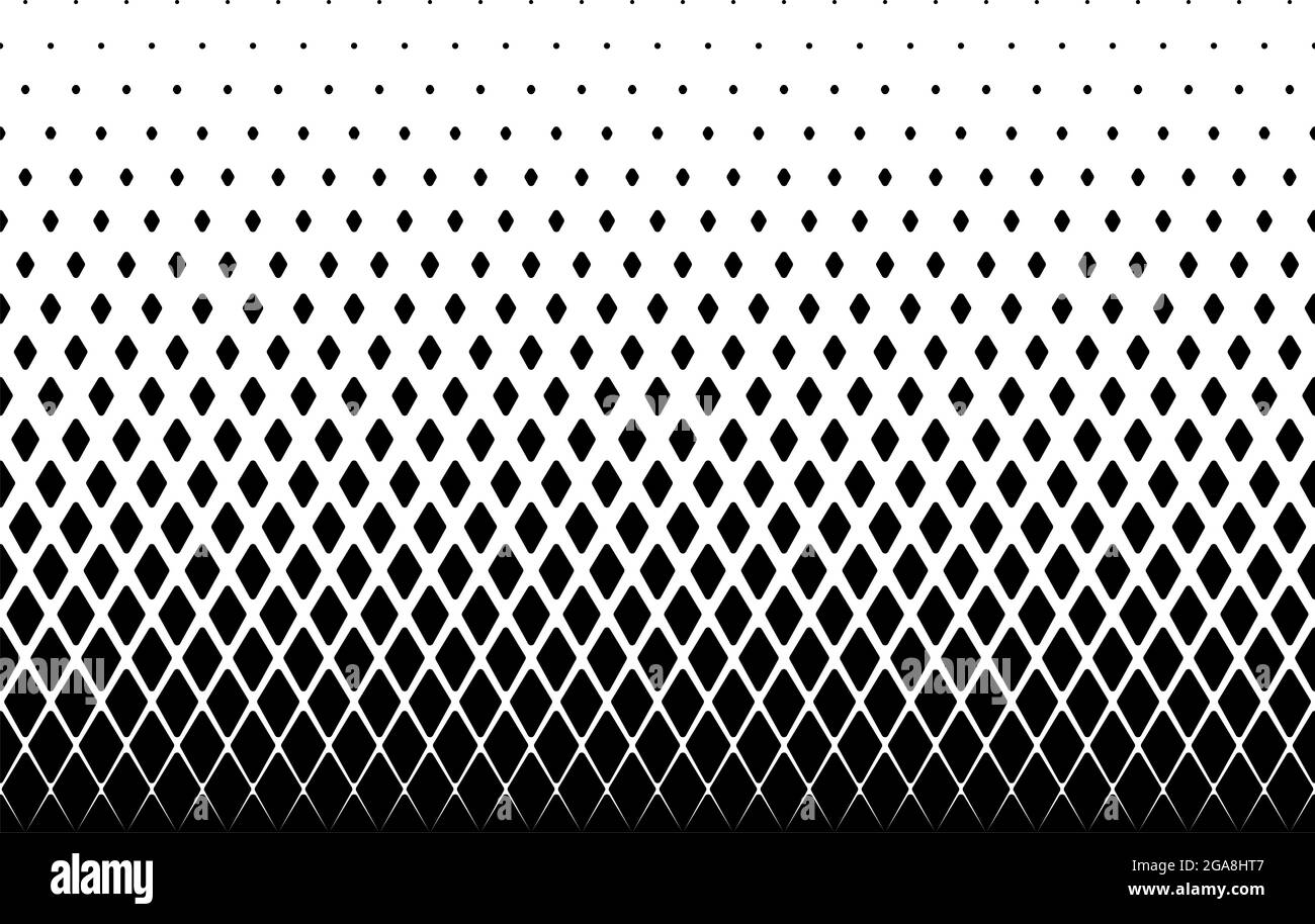 Seamless halftone vector background.Filled with black rhombuses .Rounded corners .Short fade out. 20 figures in height. Stock Vector