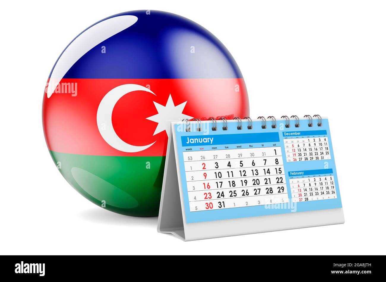 Desk calendar with Azerbaijani flag. 3D rendering isolated on white ...