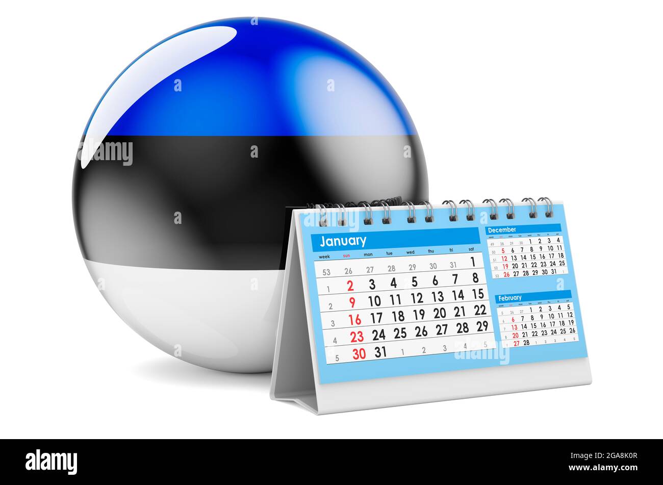 Desk calendar with Estonian flag. 3D rendering isolated on white ...