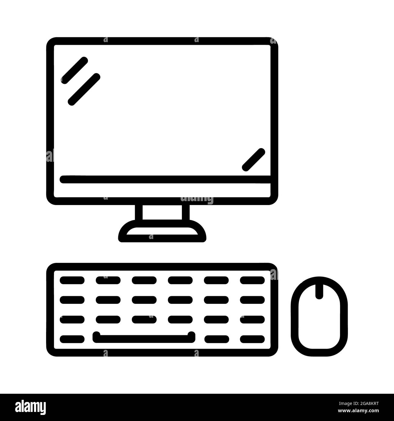 Pc computer, keyboard and mouse icon. Flat pictogram for web. Line stroke.  Isolated on white background. Outline vector eps10 Stock Photo - Alamy