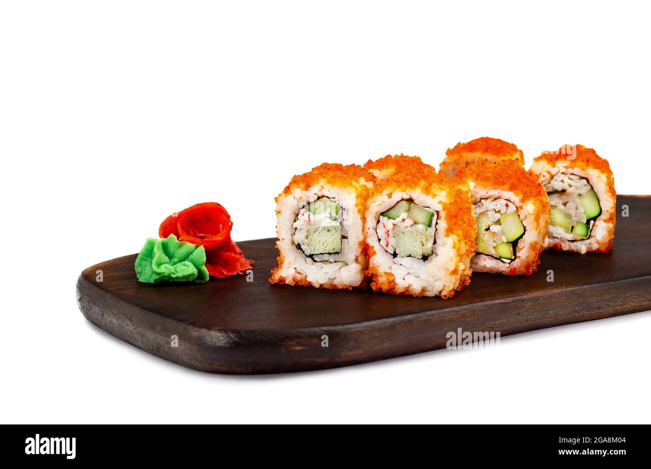 https://c8.alamy.com/comp/2GA8M04/traditional-delicious-fresh-sushi-roll-on-a-wooden-board-isolate-sushi-roll-with-rice-tofu-cheese-red-flying-fish-caviar-crab-meat-and-avocado-s-2GA8M04.jpg