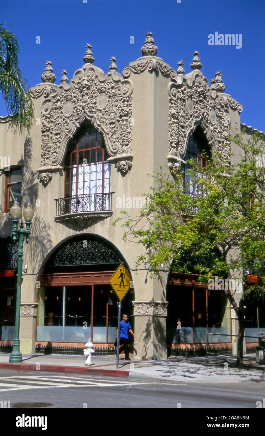 The Santora Building in downtown Santa Ana, California is a prime example of Spanish Colonial Revival architecture. Stock Photo