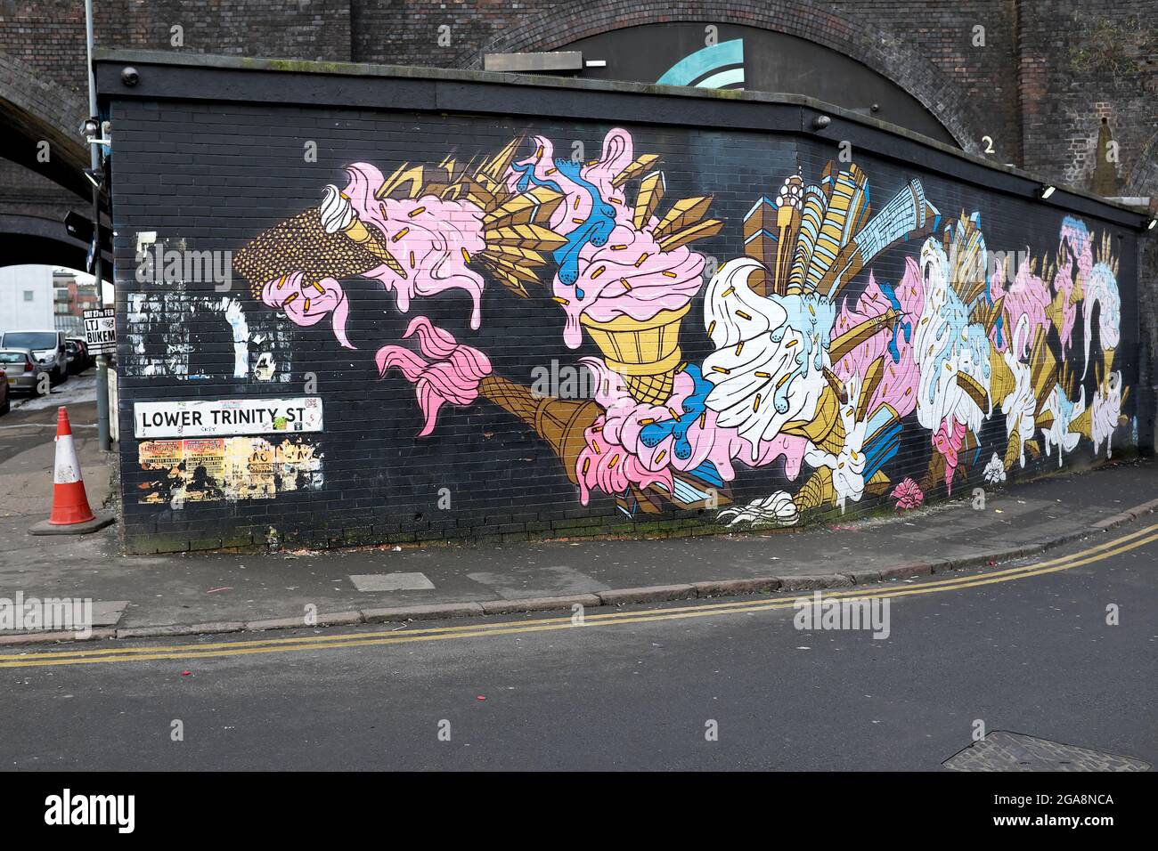 Street art ice cream cones in Lower Trinity Street Digbeth in the city