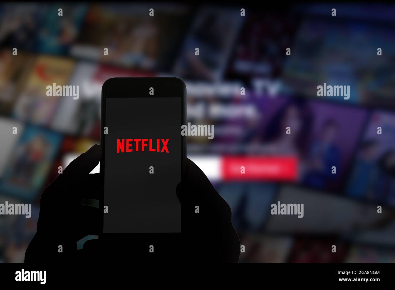 San Francisco, USA - July 2021: Netflix logo and  website on mobile phone screen Stock Photo